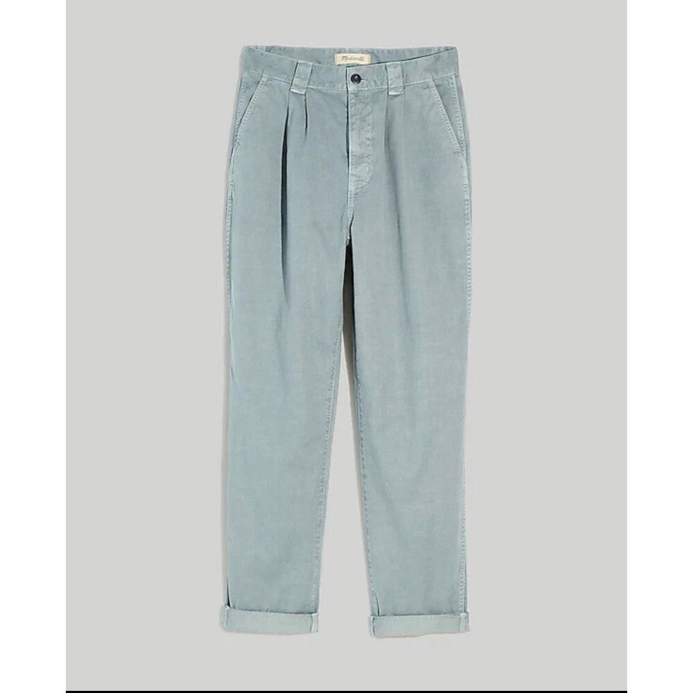 Madewell Women's Pleated Cotton Twill Pants Tapered Sage Blue Gray Size 31